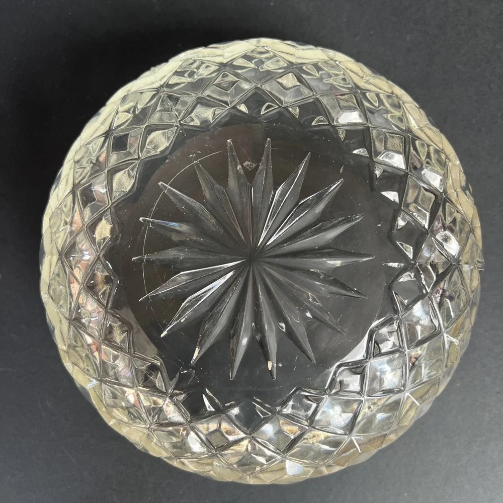 VTG Heavy Cut Glass Serving Bowl with Silver Plated Rim Large 8.25